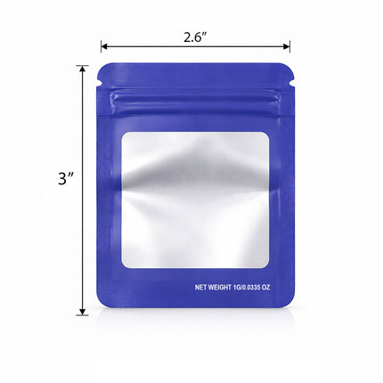 100 Pack – 1g Solid Color Mylar Bags with Square Window - Purple