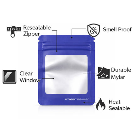 100 Pack – 1g Solid Color Mylar Bags with Square Window - Purple