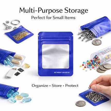 100 Pack – 1g Solid Color Mylar Bags with Square Window - Purple