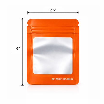 100 Pack – 1g Solid Color Mylar Bags with Square Window - Orange