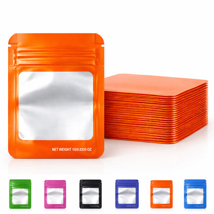 100 Pack – 1g Solid Color Mylar Bags with Square Window - Orange