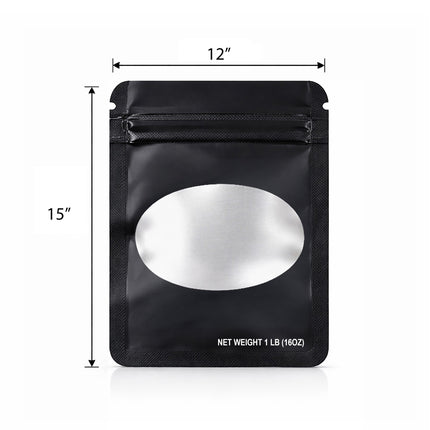 25 Pack – 1lb Solid Color Mylar Bags with Oval Window - Black
