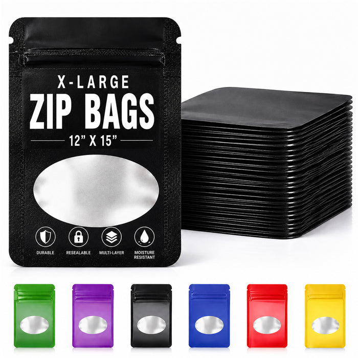 25 Pack - X-Large Solid Color Zip-Seal Foil Pouches (12