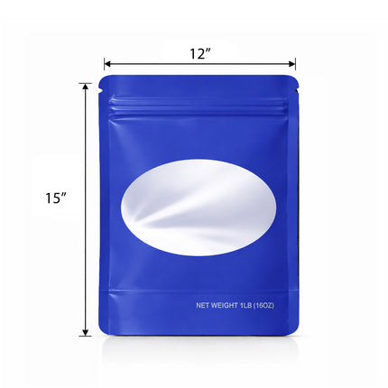 25 Pack – 1lb Solid Color Mylar Bags with Oval Window - Blue