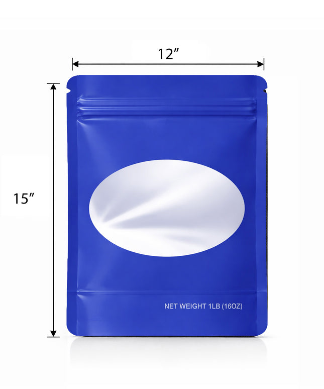 25 Pack – 1lb Solid Color Mylar Bags with Oval Window - Blue