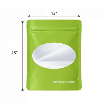 25 Pack – 1lb Solid Color Mylar Bags with Oval Window - Green
