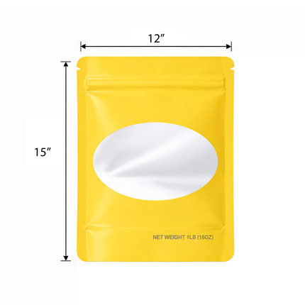 25 Pack – 1lb Solid Color Mylar Bags with Oval Window - Gold