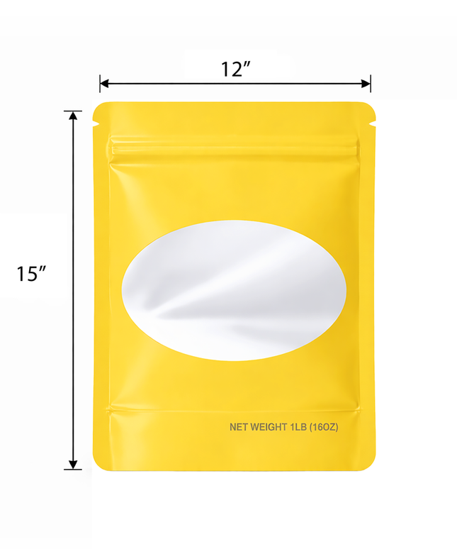 25 Pack – 1lb Solid Color Mylar Bags with Oval Window - Gold