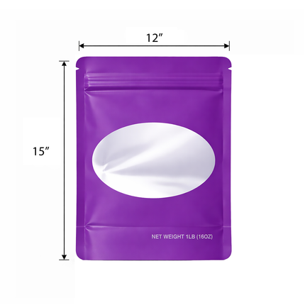 25 Pack – 1lb Solid Color Mylar Bags with Oval Window - Purple