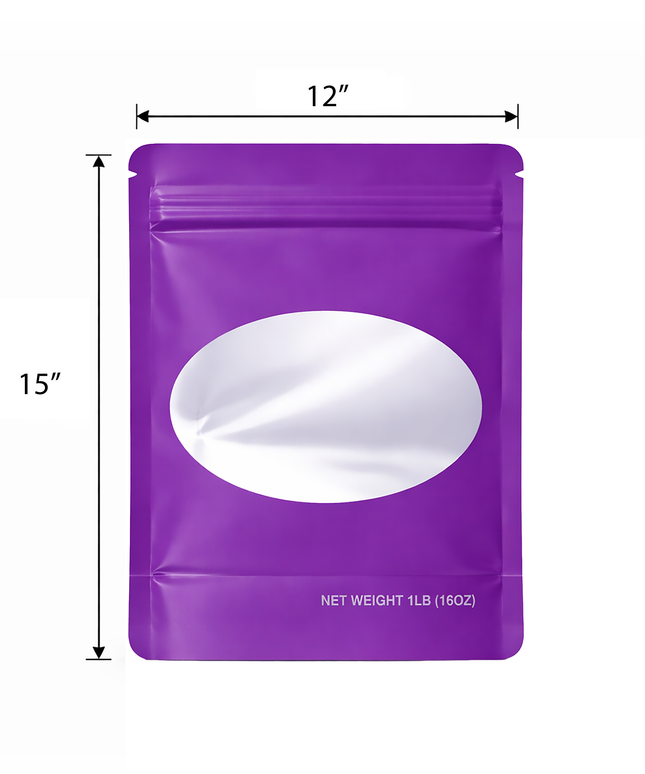 25 Pack – 1lb Solid Color Mylar Bags with Oval Window - Purple