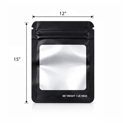 25 Pack – 1lb Solid Color Mylar Bags with Square Window - Black