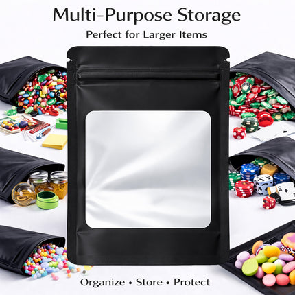 25 Pack - X-Large Solid Color Zip-Seal Foil Pouches (12"x15") Square Window Selection