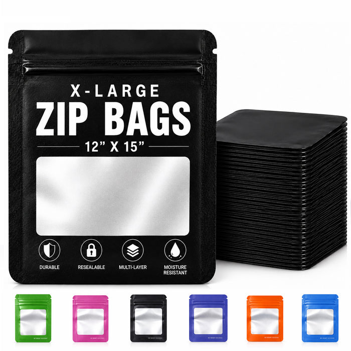 25 Pack - X-Large Solid Color Zip-Seal Foil Pouches (12