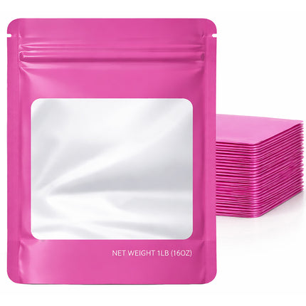 25 Pack – 1lb Solid Color Mylar Bags with Square Window - Pink