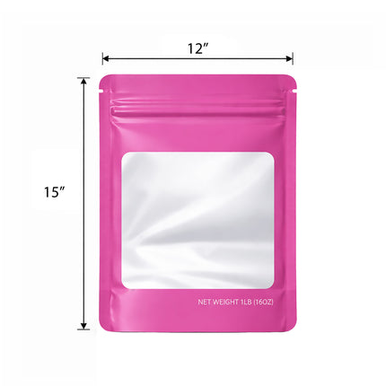 25 Pack – 1lb Solid Color Mylar Bags with Square Window - Pink