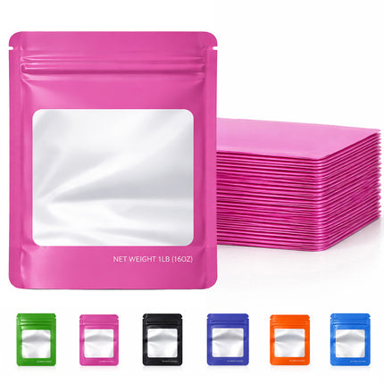 25 Pack – 1lb Solid Color Mylar Bags with Square Window - Pink
