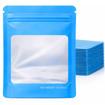 25 Pack – 1lb Solid Color Mylar Bags with Square Window - Light Blue