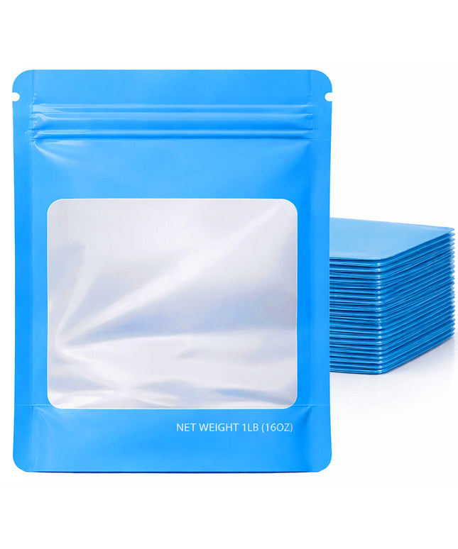 25 Pack – 1lb Solid Color Mylar Bags with Square Window - Light Blue
