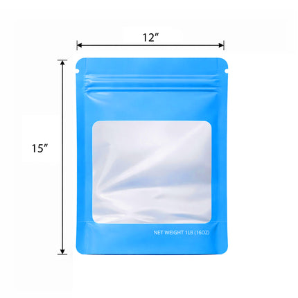 25 Pack – 1lb Solid Color Mylar Bags with Square Window - Light Blue