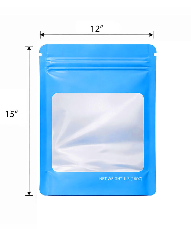 25 Pack – 1lb Solid Color Mylar Bags with Square Window - Light Blue