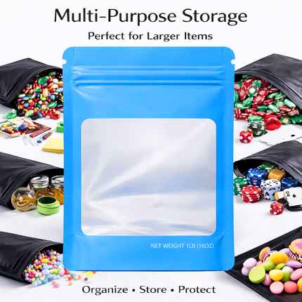 25 Pack – 1lb Solid Color Mylar Bags with Square Window - Light Blue
