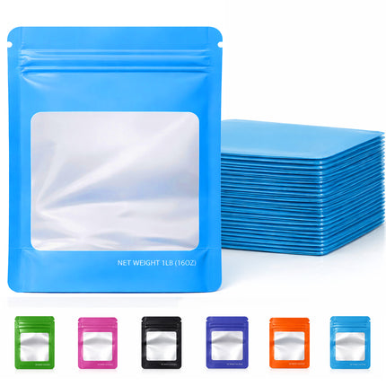 25 Pack – 1lb Solid Color Mylar Bags with Square Window - Light Blue