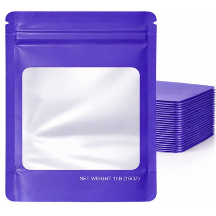 25 Pack – 1lb Solid Color Mylar Bags with Square Window - Purple