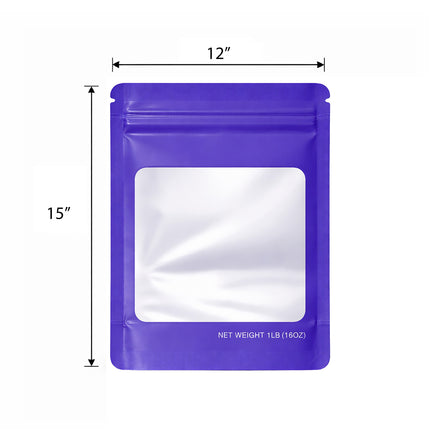 25 Pack – 1lb Solid Color Mylar Bags with Square Window - Royal Blue