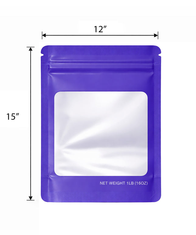 25 Pack – 1lb Solid Color Mylar Bags with Square Window - Royal Blue