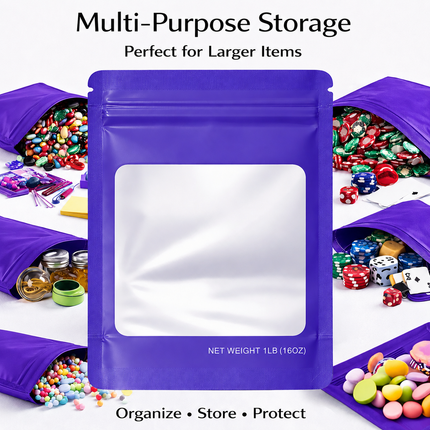 25 Pack – 1lb Solid Color Mylar Bags with Square Window - Royal Blue