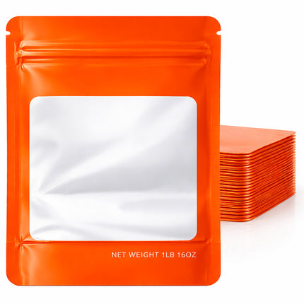 25 Pack – 1lb Solid Color Mylar Bags with Square Window - Orange