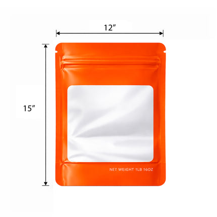 25 Pack – 1lb Solid Color Mylar Bags with Square Window - Orange