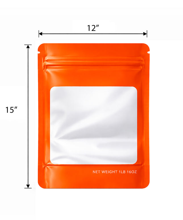 25 Pack – 1lb Solid Color Mylar Bags with Square Window - Orange