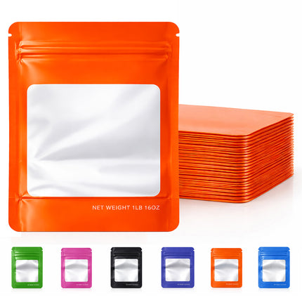 25 Pack – 1lb Solid Color Mylar Bags with Square Window - Orange