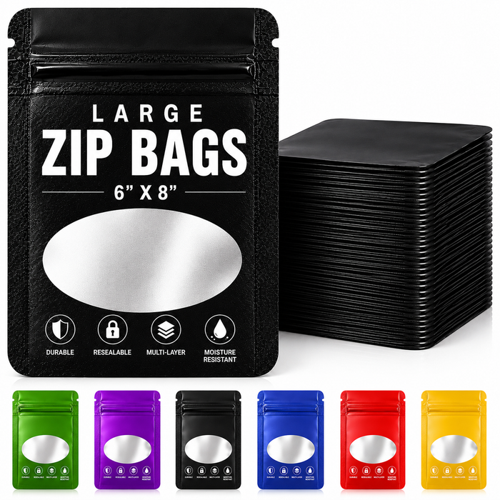 50 Pack - Large Solid Color Zip-Seal Foil Pouches (6