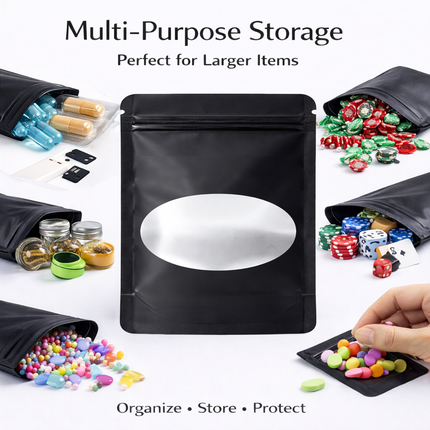 50 Pack - Large Solid Color Zip-Seal Foil Pouches (6"x8") Oval Style Selection