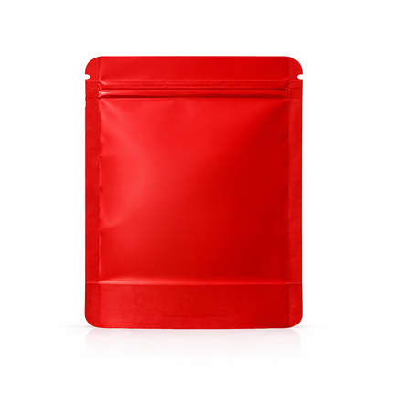 50 Pack – 28g Solid Color Mylar Bags with Oval Window - Red