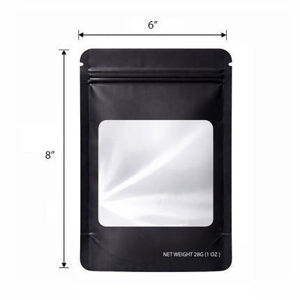 50 Pack – 28g Solid Color Mylar Bags with Square Window - Black