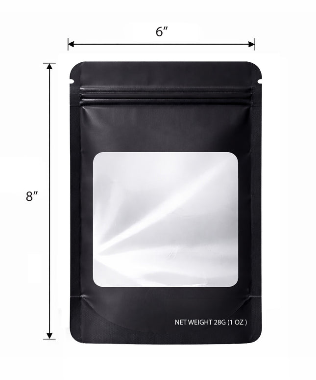 50 Pack – 28g Solid Color Mylar Bags with Square Window - Black