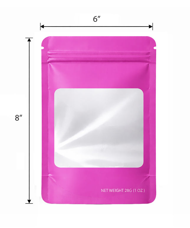 50 Pack – 28g Solid Color Mylar Bags with Square Window - Pink