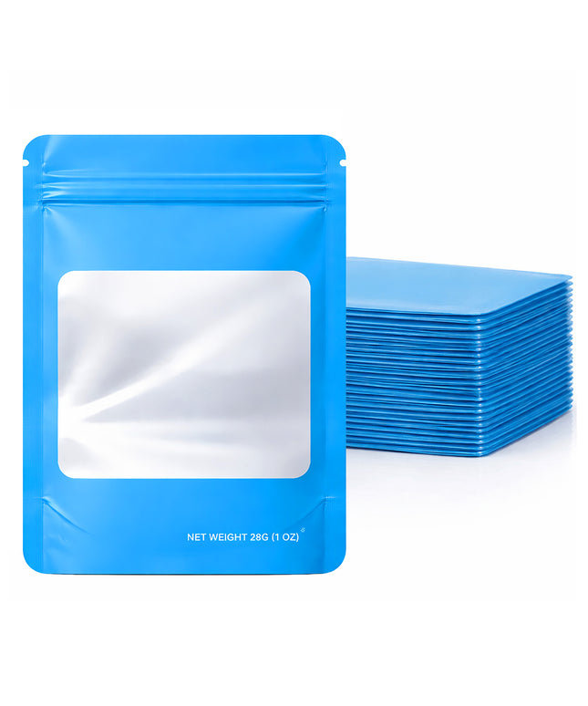 50 Pack – 28g Solid Color Mylar Bags with Square Window - Light Blue
