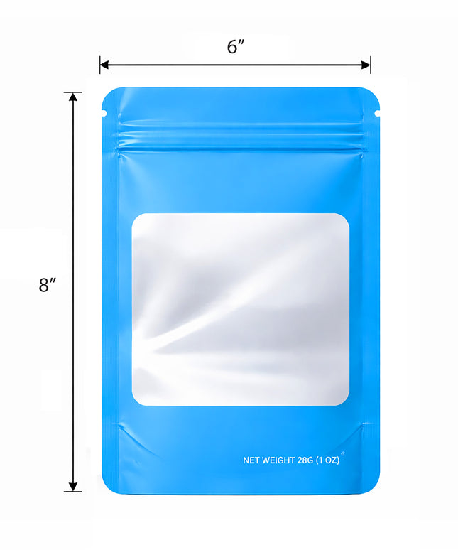 50 Pack – 28g Solid Color Mylar Bags with Square Window - Light Blue