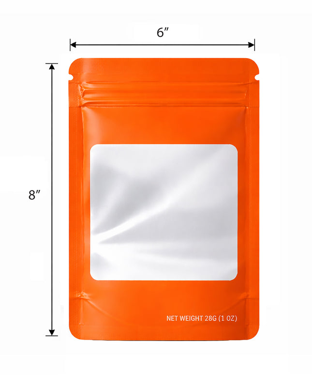 50 Pack – 28g Solid Color Mylar Bags with Square Window - Orange