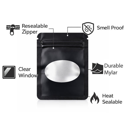 50 Pack - Small Solid Color Zip-Seal Foil Pouches (4"x5") Oval Style Selection