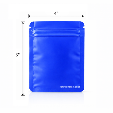 50 Pack – 3.5g Solid Color Mylar Bags with Oval Window - Blue