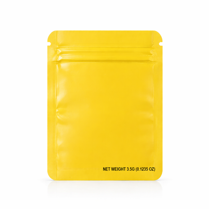 50 Pack – 3.5g Solid Color Mylar Bags with Oval Window - Yellow
