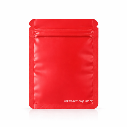 50 Pack – 3.5g Solid Color Mylar Bags with Oval Window - Red