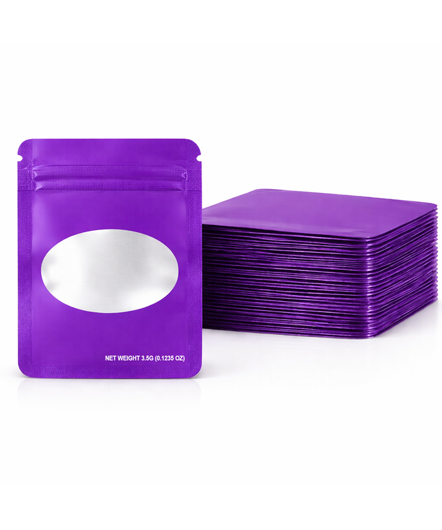 50 Pack 3.5g Solid Color Mylar Bags – Purple