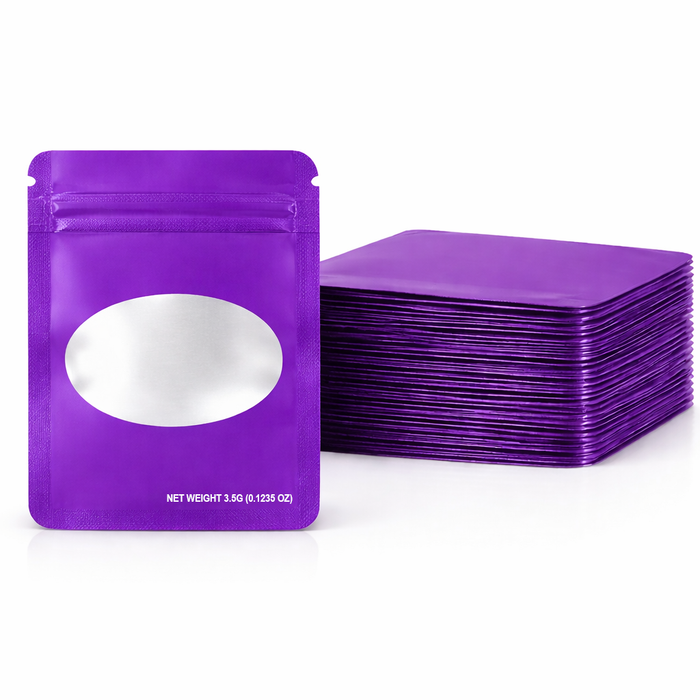 50 Pack 3.5g Solid Color Mylar Bags – Purple
