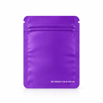 50 Pack – 3.5g Solid Color Mylar Bags with Oval Window - Purple